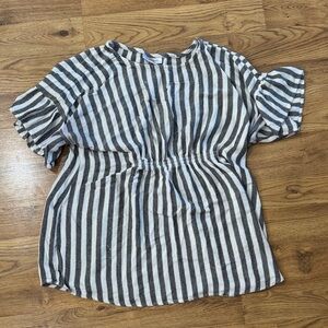 Motherhood Maternity Gray and White Striped Blouse with Flutter Sleeve Size XL